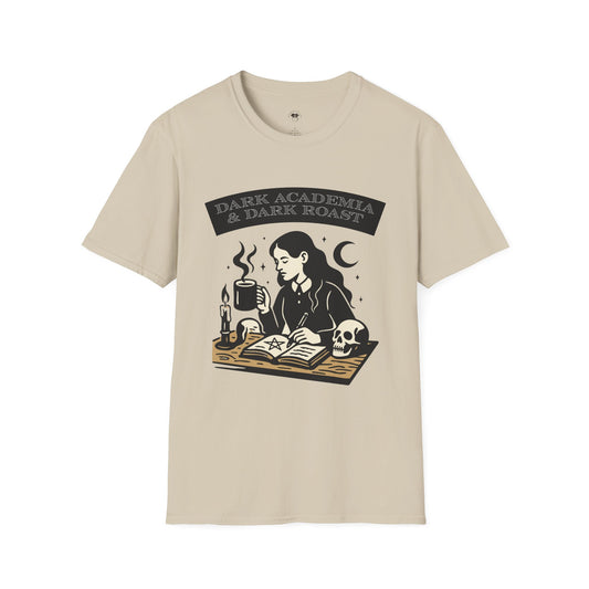 Dark academia and dark roast, Coffee Lover Unisex T-Shirt, Funny Coffee Tee, Cute Gift for Baristas, Coffee Obsessed Apparel, Casual Everyday Wear