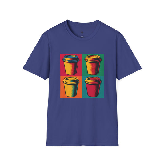 Warhol pop art to go coffee cup, Coffee Lover Unisex T-Shirt, Funny Coffee Tee, Cute Gift for Baristas, Coffee Obsessed Apparel, Casual Everyday Wear
