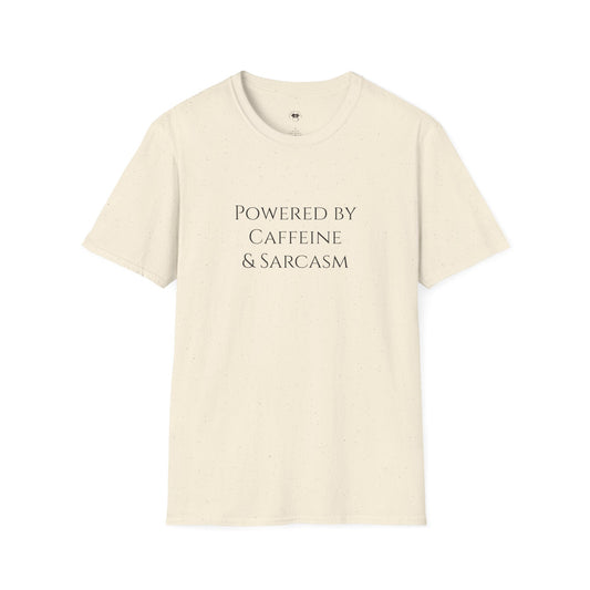 Powered by caffeine and sarcasm, Coffee Lover Unisex T-Shirt, Funny Coffee Tee, Cute Gift for Baristas, Coffee Obsessed Apparel, Casual Everyday Wear