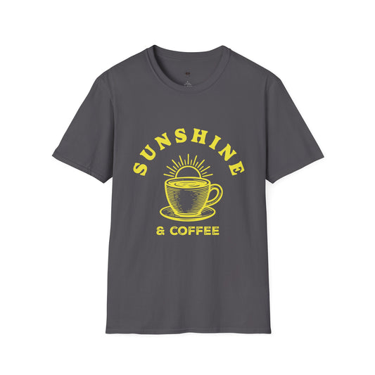 Sunshine and coffee, Coffee Lover Unisex T-Shirt, Funny Coffee Tee, Cute Gift for Baristas, Coffee Obsessed Apparel, Casual Everyday Wear