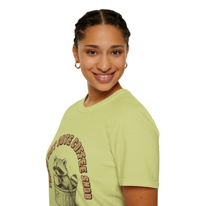 Funny Raccoon T-Shirt, Coffee Lover Tee, Gift for Coffee Snobs, Cute Animal Shirt, Perfect for Birthdays