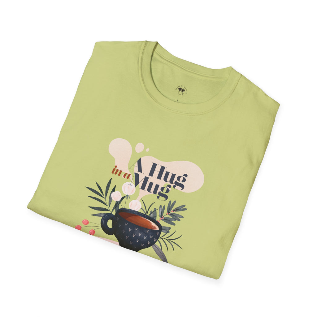 A hug in a mug, Coffee Lover Unisex T-Shirt, Funny Coffee Tee, Cute Gift for Baristas, Coffee Obsessed Apparel, Casual Everyday Wear