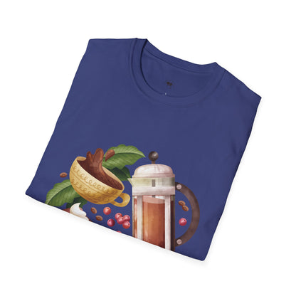 Retro French Press, Coffee Lover Unisex T-Shirt, Funny Coffee Tee, Cute Gift for Baristas, Coffee Obsessed Apparel, Casual Everyday Wear