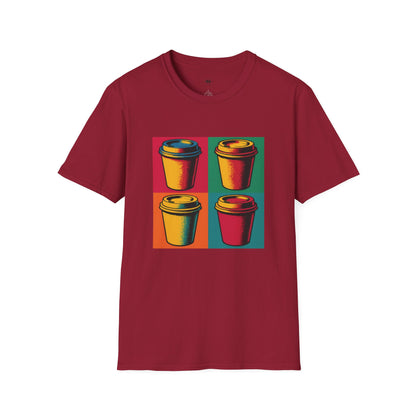 Warhol pop art to go coffee cup, Coffee Lover Unisex T-Shirt, Funny Coffee Tee, Cute Gift for Baristas, Coffee Obsessed Apparel, Casual Everyday Wear