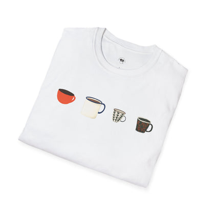 Coffee mugs and cups 1, Coffee Lover Unisex T-Shirt, Funny Coffee Tee, Cute Gift for Baristas, Coffee Obsessed Apparel, Casual Everyday Wear