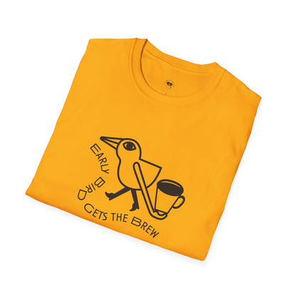 Early bird gets the brew, Coffee Lover Unisex T-Shirt, Funny Coffee Tee, Cute Gift for Baristas, Coffee Obsessed Apparel, Casual Everyday Wear