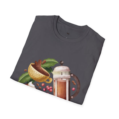 Retro French Press, Coffee Lover Unisex T-Shirt, Funny Coffee Tee, Cute Gift for Baristas, Coffee Obsessed Apparel, Casual Everyday Wear