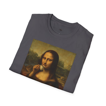 Mona Lisa, Coffee Lover Unisex T-Shirt, Funny Coffee Tee, Cute Gift for Baristas, Coffee Obsessed Apparel, Casual Everyday Wear