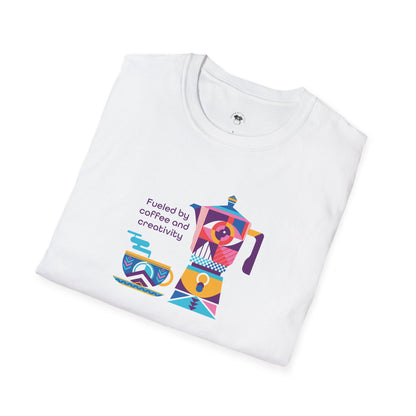 Fueled by coffee and creativity, Coffee Lover Unisex T-Shirt, Funny Coffee Tee, Cute Gift for Baristas, Coffee Obsessed Apparel, Casual Everyday Wear