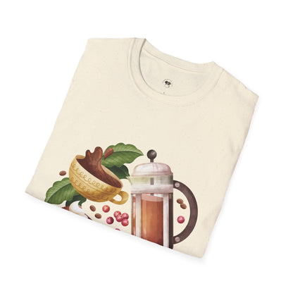 Retro French Press, Coffee Lover Unisex T-Shirt, Funny Coffee Tee, Cute Gift for Baristas, Coffee Obsessed Apparel, Casual Everyday Wear
