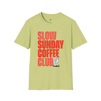 Slow Sunday coffee club, Coffee Lover Unisex T-Shirt, Funny Coffee Tee, Cute Gift for Baristas, Coffee Obsessed Apparel, Casual Everyday Wear