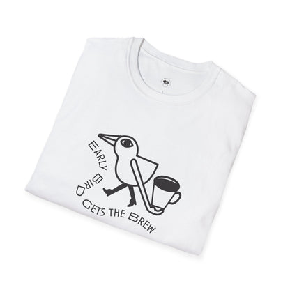 Early bird gets the brew, Coffee Lover Unisex T-Shirt, Funny Coffee Tee, Cute Gift for Baristas, Coffee Obsessed Apparel, Casual Everyday Wear