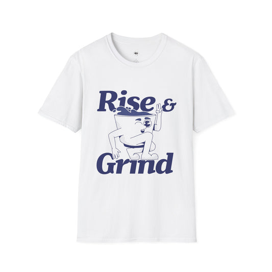 Rise and Grind, Coffee Lover Unisex T-Shirt, Funny Coffee Tee, Cute Gift for Baristas, Coffee Obsessed Apparel, Casual Everyday Wear