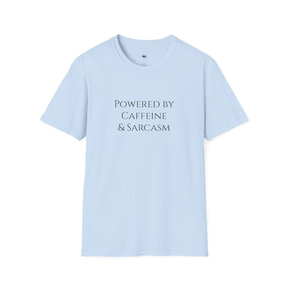 Powered by caffeine and sarcasm, Coffee Lover Unisex T-Shirt, Funny Coffee Tee, Cute Gift for Baristas, Coffee Obsessed Apparel, Casual Everyday Wear