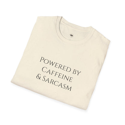 Powered by caffeine and sarcasm, Coffee Lover Unisex T-Shirt, Funny Coffee Tee, Cute Gift for Baristas, Coffee Obsessed Apparel, Casual Everyday Wear