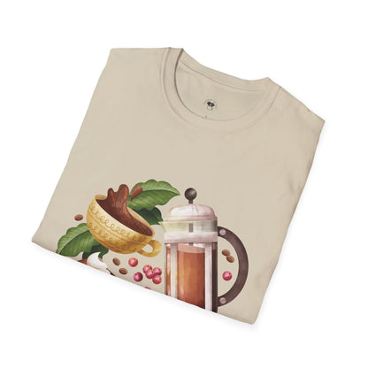 Retro French Press, Coffee Lover Unisex T-Shirt, Funny Coffee Tee, Cute Gift for Baristas, Coffee Obsessed Apparel, Casual Everyday Wear