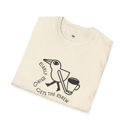 Early bird gets the brew, Coffee Lover Unisex T-Shirt, Funny Coffee Tee, Cute Gift for Baristas, Coffee Obsessed Apparel, Casual Everyday Wear