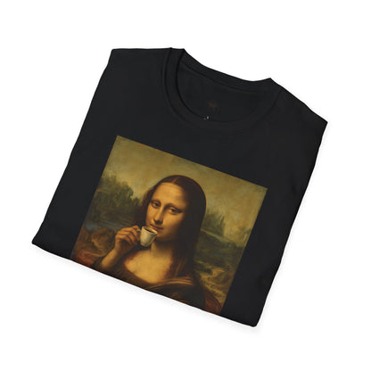 Mona Lisa, Coffee Lover Unisex T-Shirt, Funny Coffee Tee, Cute Gift for Baristas, Coffee Obsessed Apparel, Casual Everyday Wear