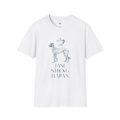 Fast strong Italian, Coffee Lover Unisex T-Shirt, Funny Coffee Tee, Cute Gift for Baristas, Coffee Obsessed Apparel, Casual Everyday Wear