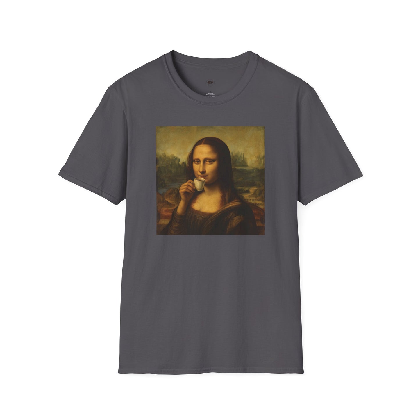 Mona Lisa, Coffee Lover Unisex T-Shirt, Funny Coffee Tee, Cute Gift for Baristas, Coffee Obsessed Apparel, Casual Everyday Wear