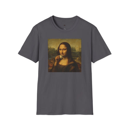 Mona Lisa, Coffee Lover Unisex T-Shirt, Funny Coffee Tee, Cute Gift for Baristas, Coffee Obsessed Apparel, Casual Everyday Wear