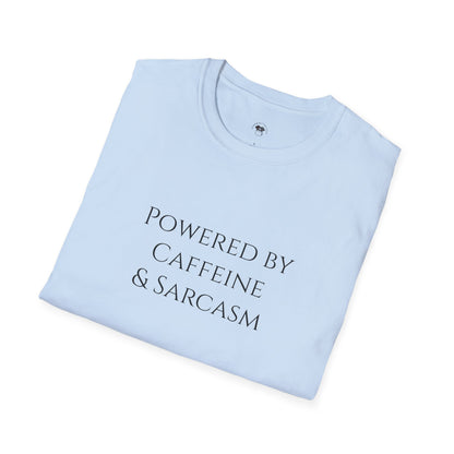 Powered by caffeine and sarcasm, Coffee Lover Unisex T-Shirt, Funny Coffee Tee, Cute Gift for Baristas, Coffee Obsessed Apparel, Casual Everyday Wear