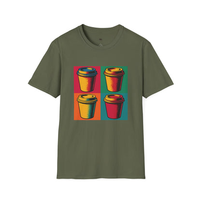 Warhol pop art to go coffee cup, Coffee Lover Unisex T-Shirt, Funny Coffee Tee, Cute Gift for Baristas, Coffee Obsessed Apparel, Casual Everyday Wear