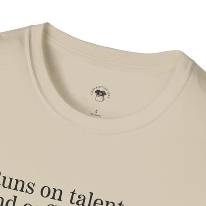 Runs on talent and caffeine, Coffee Lover Unisex T-Shirt, Funny Coffee Tee, Cute Gift for Baristas, Coffee Obsessed Apparel, Casual Everyday Wear