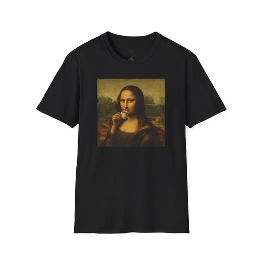 Mona Lisa, Coffee Lover Unisex T-Shirt, Funny Coffee Tee, Cute Gift for Baristas, Coffee Obsessed Apparel, Casual Everyday Wear