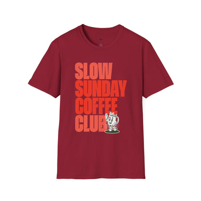 Slow Sunday coffee club, Coffee Lover Unisex T-Shirt, Funny Coffee Tee, Cute Gift for Baristas, Coffee Obsessed Apparel, Casual Everyday Wear