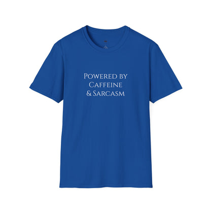 Powered by caffeine and sarcasm, Coffee Lover Unisex T-Shirt, Funny Coffee Tee, Cute Gift for Baristas, Coffee Obsessed Apparel, Casual Everyday Wear
