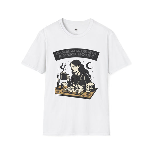 Dark academia and dark roast, Coffee Lover Unisex T-Shirt, Funny Coffee Tee, Cute Gift for Baristas, Coffee Obsessed Apparel, Casual Everyday Wear