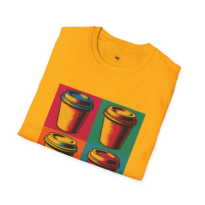 Warhol pop art to go coffee cup, Coffee Lover Unisex T-Shirt, Funny Coffee Tee, Cute Gift for Baristas, Coffee Obsessed Apparel, Casual Everyday Wear