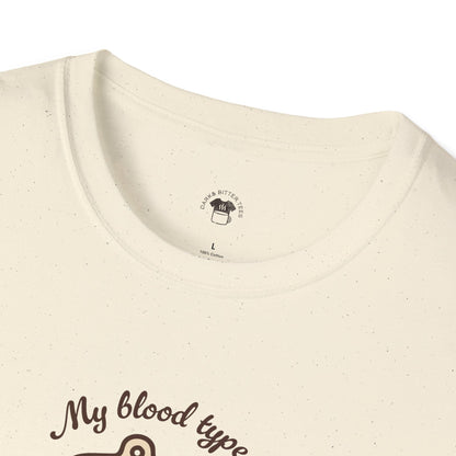 My blood type is coffee, Coffee Lover Unisex T-Shirt, Funny Coffee Tee, Cute Gift for Baristas, Coffee Obsessed Apparel, Casual Everyday Wear