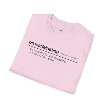 Procaffeinating, Coffee Lover Unisex T-Shirt, Funny Coffee Tee, Cute Gift for Baristas, Coffee Obsessed Apparel, Casual Everyday Wear