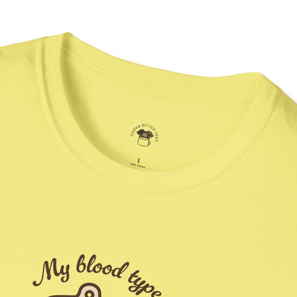 My blood type is coffee, Coffee Lover Unisex T-Shirt, Funny Coffee Tee, Cute Gift for Baristas, Coffee Obsessed Apparel, Casual Everyday Wear