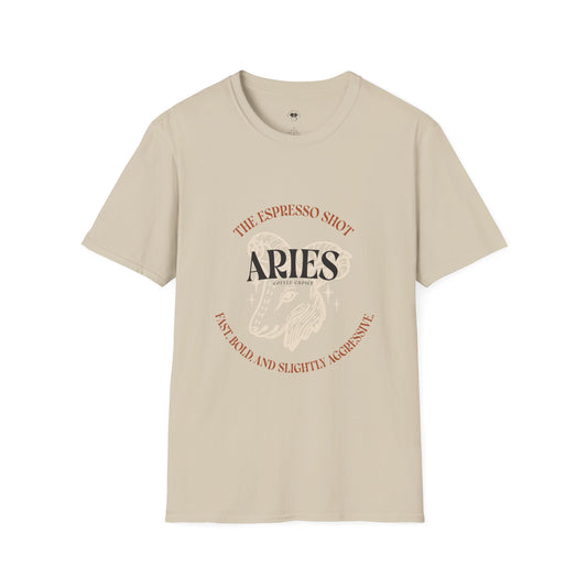 Aries coffee, Coffee Lover Unisex T-Shirt, Funny Coffee Tee, Cute Gift for Baristas, Coffee Obsessed Apparel, Casual Everyday Wear