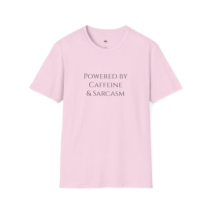 Powered by caffeine and sarcasm, Coffee Lover Unisex T-Shirt, Funny Coffee Tee, Cute Gift for Baristas, Coffee Obsessed Apparel, Casual Everyday Wear