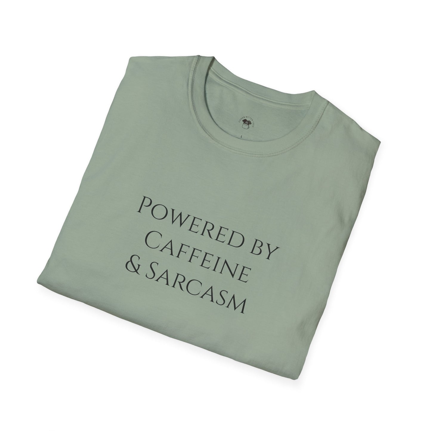 Powered by caffeine and sarcasm, Coffee Lover Unisex T-Shirt, Funny Coffee Tee, Cute Gift for Baristas, Coffee Obsessed Apparel, Casual Everyday Wear