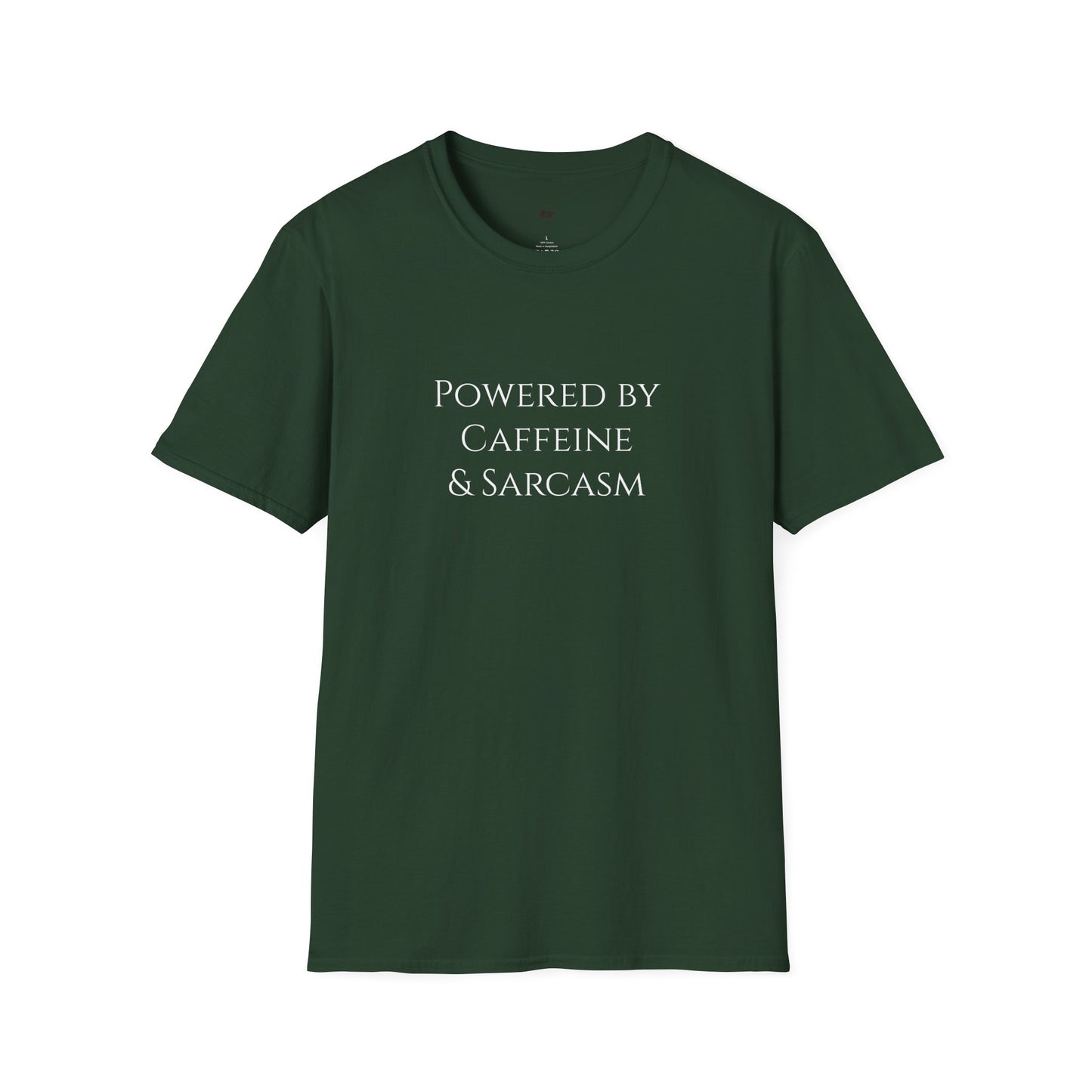 Powered by caffeine and sarcasm, Coffee Lover Unisex T-Shirt, Funny Coffee Tee, Cute Gift for Baristas, Coffee Obsessed Apparel, Casual Everyday Wear