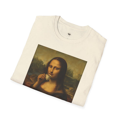 Mona Lisa, Coffee Lover Unisex T-Shirt, Funny Coffee Tee, Cute Gift for Baristas, Coffee Obsessed Apparel, Casual Everyday Wear