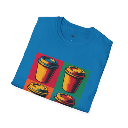 Warhol pop art to go coffee cup, Coffee Lover Unisex T-Shirt, Funny Coffee Tee, Cute Gift for Baristas, Coffee Obsessed Apparel, Casual Everyday Wear