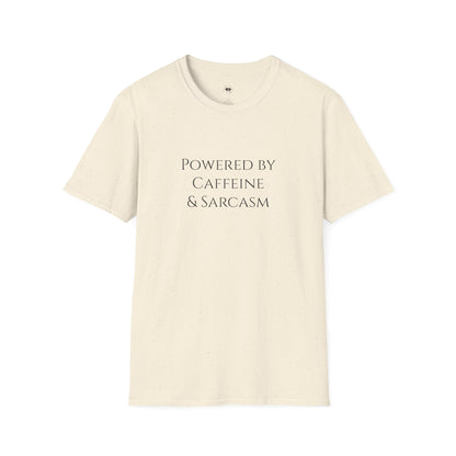 Powered by caffeine and sarcasm, Coffee Lover Unisex T-Shirt, Funny Coffee Tee, Cute Gift for Baristas, Coffee Obsessed Apparel, Casual Everyday Wear