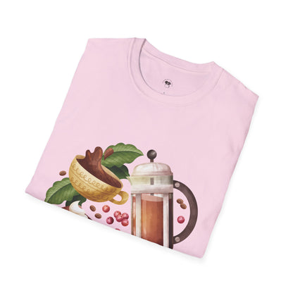 Retro French Press, Coffee Lover Unisex T-Shirt, Funny Coffee Tee, Cute Gift for Baristas, Coffee Obsessed Apparel, Casual Everyday Wear