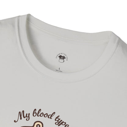 My blood type is coffee, Coffee Lover Unisex T-Shirt, Funny Coffee Tee, Cute Gift for Baristas, Coffee Obsessed Apparel, Casual Everyday Wear