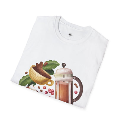Retro French Press, Coffee Lover Unisex T-Shirt, Funny Coffee Tee, Cute Gift for Baristas, Coffee Obsessed Apparel, Casual Everyday Wear
