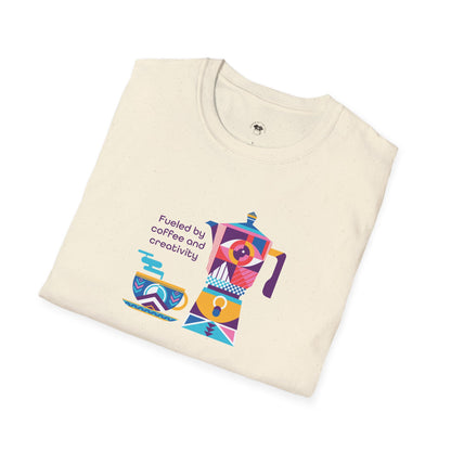 Fueled by coffee and creativity, Coffee Lover Unisex T-Shirt, Funny Coffee Tee, Cute Gift for Baristas, Coffee Obsessed Apparel, Casual Everyday Wear