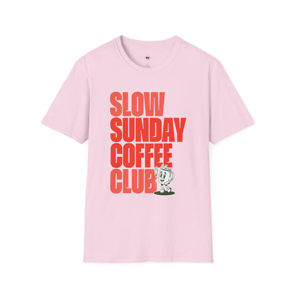Slow Sunday coffee club, Coffee Lover Unisex T-Shirt, Funny Coffee Tee, Cute Gift for Baristas, Coffee Obsessed Apparel, Casual Everyday Wear