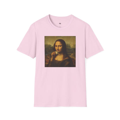 Mona Lisa, Coffee Lover Unisex T-Shirt, Funny Coffee Tee, Cute Gift for Baristas, Coffee Obsessed Apparel, Casual Everyday Wear