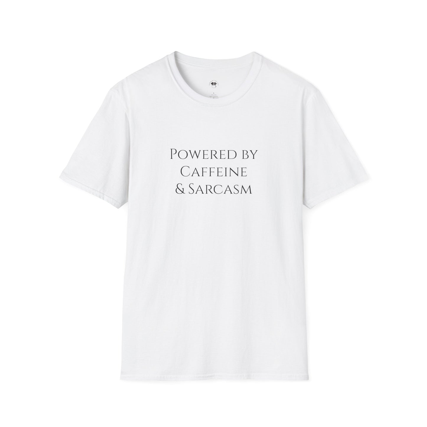 Powered by caffeine and sarcasm, Coffee Lover Unisex T-Shirt, Funny Coffee Tee, Cute Gift for Baristas, Coffee Obsessed Apparel, Casual Everyday Wear
